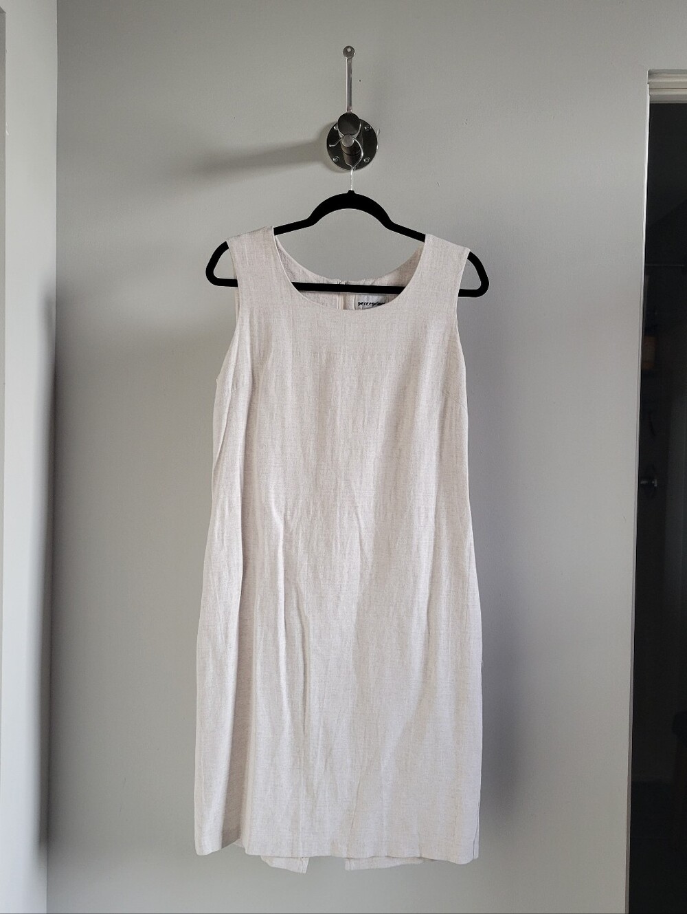 Vintage Perceptions Ivory Linen Blend Shift Dress Size 14